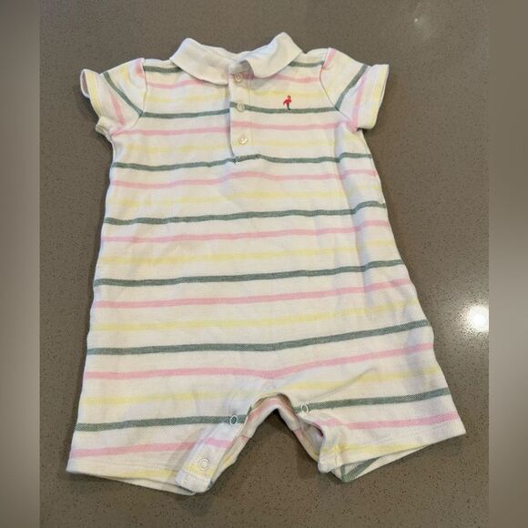 Janie and Jack Other - Janie and Jack Baby Striped Pique Polo Flamingo Romper Size 18-24 M